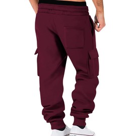 TRFIC Mens Fleece Cargo Sweatpants Heavyweight Elastic Waist Pants with Pockets Baggy Drawstring Jogger Pants