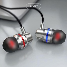 Earphones, In-Ear Headphones Earphones with 3.5mm Hi-Res Extra Bass, Noise Isolating, Wired Earbuds with Microphone and Volume Control, Compatible With all Smartphones Tablets Laptops. (Silver)