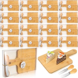 Nuogo 16 Set Bamboo Cheese Board Wedding Bridal Shower Party Favors Cheese Knives Set with Thank You Tags Wooden Cheese Board Gifts for Guests Valentine's Day Bridal Birthday Party(Rectangle)