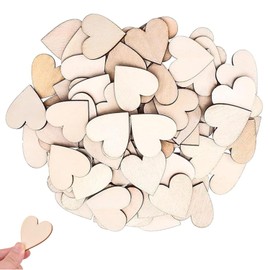 JJiaoLinin Wooden Hearts, Pack of 100 Wooden Heart Discs, Decorative Hearts, Wooden Hearts for Labelling, Empty Natural Wood Discs, Confetti Hearts for DIY Wedding Decoration, Guest Book Labelling