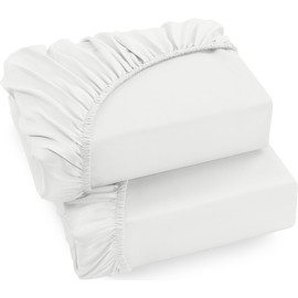 Utopia Bedding, Set of 2 Fitted Sheets, 90 x 200 cm, White, Brushed Microfibre Fitted Sheet, 35 cm Deep Pocket