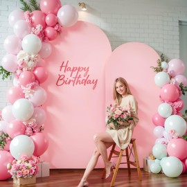 Pink Arch Backdrop Cover 7.2FT 6FT Spandex Arch Covers Stretchy Backdrop Set of 2, Double-Layer Wrinkle Free Wedding Arch Stand Cover Party Backdrop Curtains for Baby Shower Birthday Party Decoration