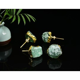 AMOYSTONE Natural Crystal Drawer and Pulls Kitchen Cabinet Knobs 4pcs Green Fuorite with Gold Foil, Irregular Drawer Pulls Door Handles 1~1.5" (30-40mm) Home Decor