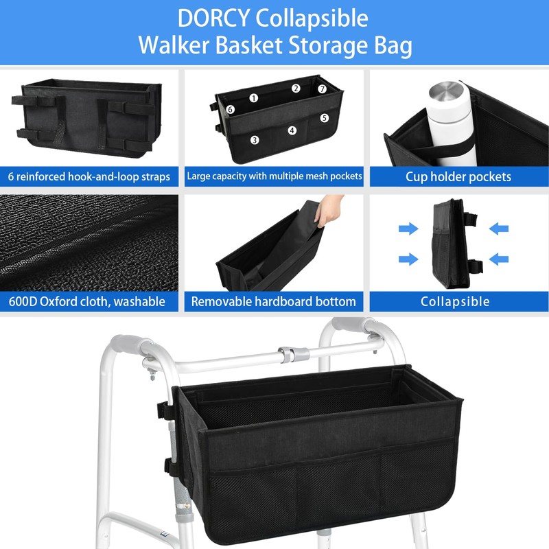Ｄｏｒｃｙ Walker Basket Folding Walker Bag with Cup Holder and