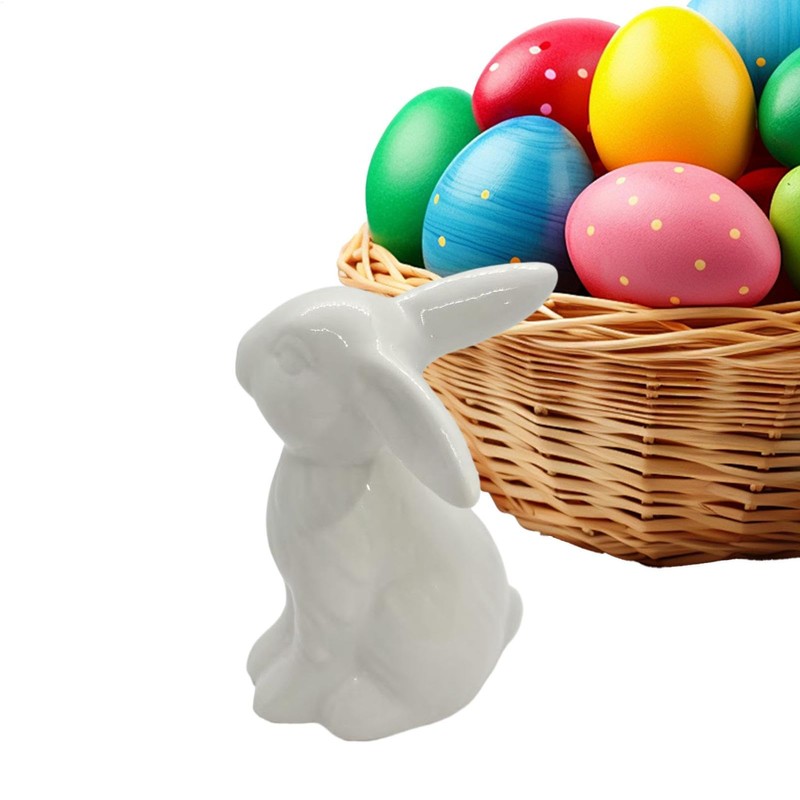Ceramic Bunny Figurine - Holiday Rabbit Statue Decor | Modern