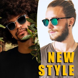 Joopin 2 Pack Semi-Rimless Polarized Sunglasses Man, UV400 Protection Half Frame Mirrored Sunglasses Classic Horn Rimmed Sun Glasses for Men Women 2024 (Black+Green)