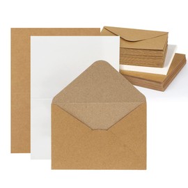 Mocraft Set of 30 Vintage Kraft Paper Envelopes Blank Folding Cards with Envelopes & White Insert Sheets Recycled Double Cards Envelopes for Greetings Invitation, Natural Brown