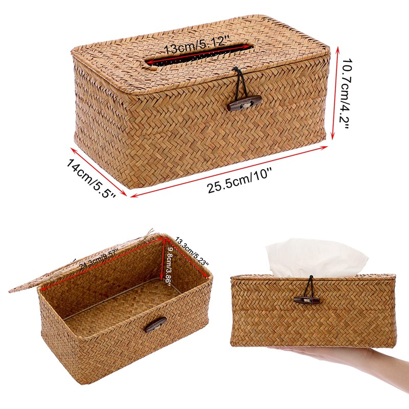 BTSKY Household Rectangular Seagrass Facial Tissue Box - Decorative Woven