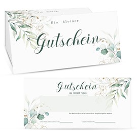 Faccito 50 Blank Vouchers to Fill Yourself, Eucalyptus Leaves, Gift Vouchers for Customers, Voucher Templates, Voucher Cards for Nail Studio, Hairdresser, Cosmetics, Massage, Foot Care