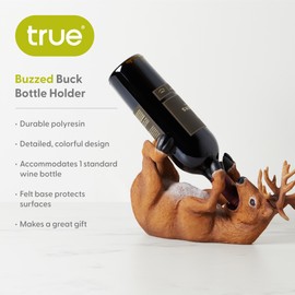 TRUE Buzzed Buck Bottle Holder for Kitchen Decor or Bar Carts, Bottle Rack for Wine Decor Bottle Storage, Detailed Polyresin Novelty Animal Wine Display