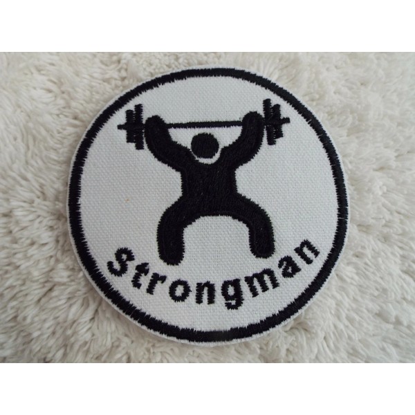 Handmade Strongman Weightlifter 3-5/8" Embroidered Iron-on Patch (E39)