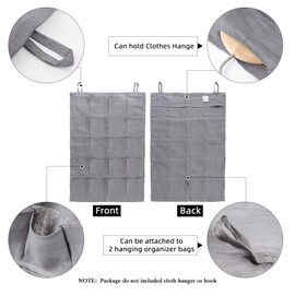 HSOFTIFY 100% Linen Hanging Storage Bag with 20 Pockets, Wall Hang Over The Door Closet Organizer for Socks Underpants, Gray