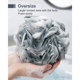 MTDLYICE Loofah Sponge, XXL Large Loofah 100g 4 Pack, Bath Sponge Soft Mesh Shower Loofah for Men, Body Scrub, Shower Pouf Bath Accessories, for Body Wash, Soap (Blue Gray)