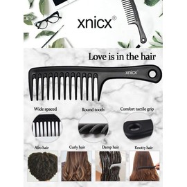 xnicx Wide Tooth Comb Afro Comb Detangling Hair Brush Wide Comb Detangler Comb Paddle Hair Comb Care Handgrip Comb-Best Styling Comb for Long, Wet or Curly Hair-Improve Blood Circulation Black