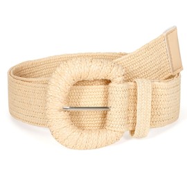 JasGood Straw Braided Elastic Belt for Women Wide Waist Belt Rattan Woven Boho Belt for Dresses, A-beige