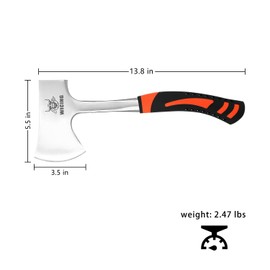 WICING 13.8" Hatchet, Camping Axe High Carbon Steel & Shock Reduction Grip with Nylon Sheath