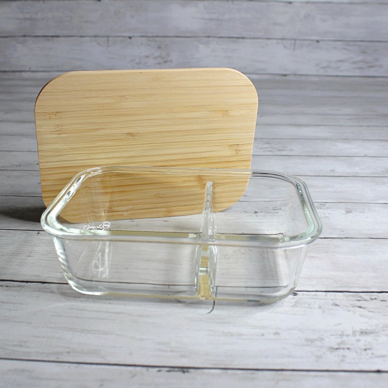 Crofton Divided Glass Dish Food Meal Storage Container Bamboo Airtight