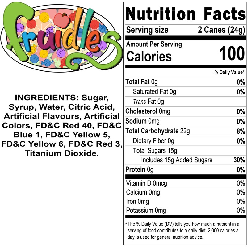 Fruidles Candy Cane Sticks Suckers, Old-Fashioned Multicolored Lemon Flavor, Individually