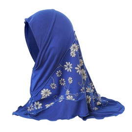 Flowers Girls Hijab Head Wrap UV Sun Protection Breathable One Piece Islamic Head Scarf Bonnet Hat Arabian Turban Bandana for 2-6 Years