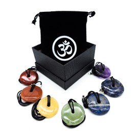7 Chakra Healing Stone Set Consisting of 7 Genuine Gemstone Doughnuts in Om Aum Jewellery Bag Spirituality India Healing Meditation
