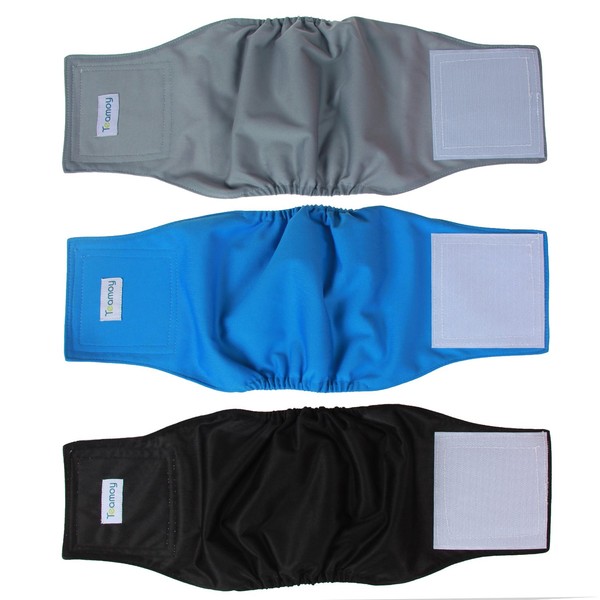 Teamoy Reusable Wrap Diapers for Male Dogs, Washable Puppy Belly Band Pack of 3 (M, 13"-16" Waist, Black+ Gray+ Lake Blue)
