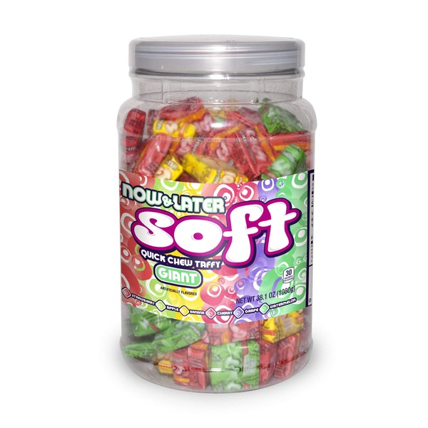 Now and Later Soft Chew Taffy Giant Assorted Candy Jar, 38.1 Ounce -- 6 per case.