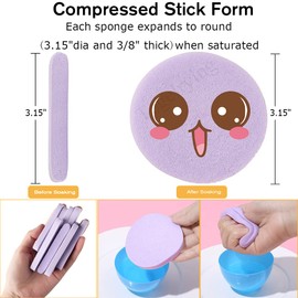 Esponja facial comprimida, 120 piezas profesionales de eliminación de maquillaje redondo de lavado facial esponjas PVA Spa almohadillas exfoliantes de limpieza para mujeres, azul, morado, verde