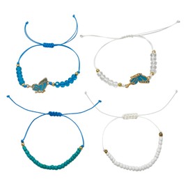 Aikeis BFF Bracelet 2 Pieces Butterfly Rice Beads Matching Bracelets Set of 4 Adjustable Bracelets Braided Cord Butterfly Friendship Bracelets Jewelry Gift for Teenage, Plastic, No Gemstone