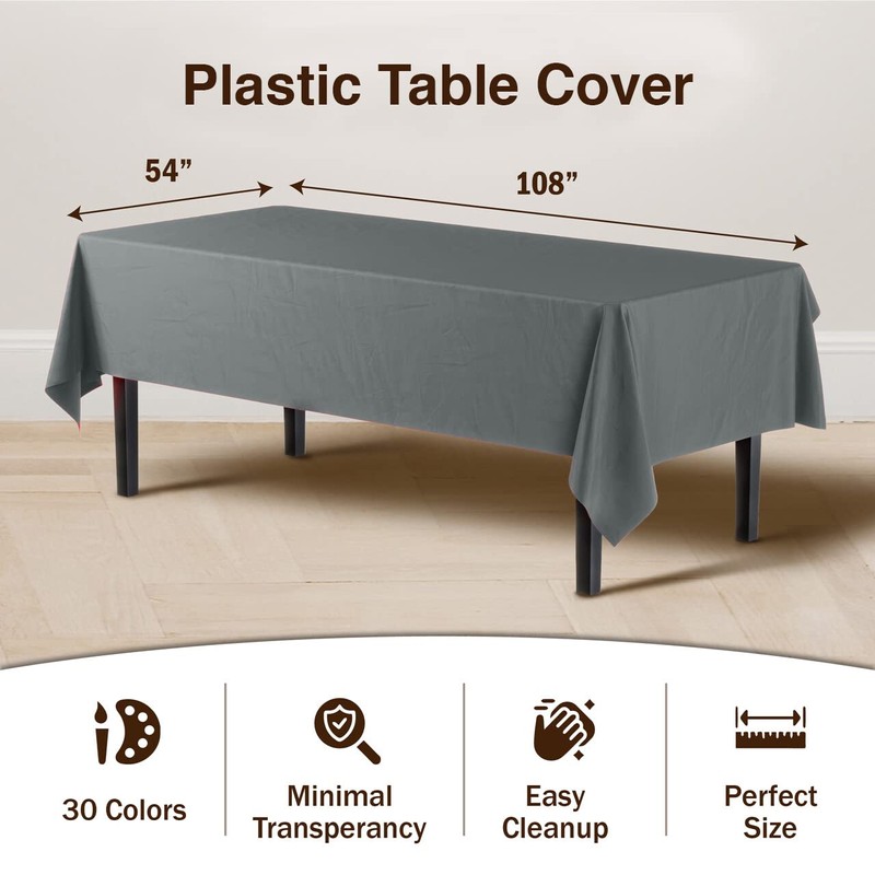 6-Pack Premium Plastic Tablecloth 54in. x 108in. Rectangle Plastic Table