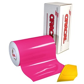 VViViD ORACAL 651 Multi-Colored Vinyl Solvent-Based Adhesive-Backed Calendared Wrap Decals w/Yellow Multi-Purpose Squeegee (12x 5ft, Pink)