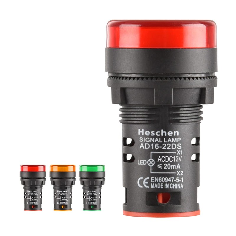 Heschen 22mm LED Indicator Pilot Light AD16-22D/S 12VDC 20mA Red