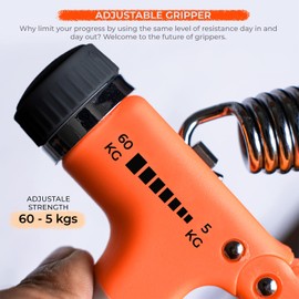 Boldfit Adjustable Hand Grip Strengthener, Hand Gripper for Men & Women for Gym Workout Hand Exercise Equipment to Use in Home for Forearm Exercise, Finger Exercise Power Gripper (60 Kg) Orange