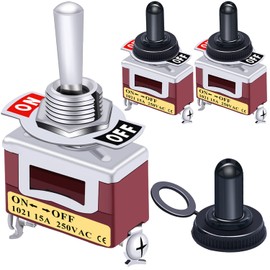 Taiss/3pcs Rocker Toggle Switch Heavy Duty 20A 125V 15A 250V SPST 2 Terminal Pin ON/OFF Metal + 3pcs Waterproof Cover Ten-1021