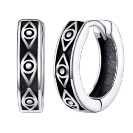Silvora S925 Silver Earrings for Men and Women, Hip Hop Hoop Earrings, Small Infity/Rune/Skull/Celtic/Devil Eyes/Rivets/Chain Design Earring Creples Hoop Circle Folding Hoop Jewellery, Silver, No