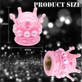 MEAJOO 4PCS Crown Bling Tire Stem Valve Caps, Crystal Diamond Tire Air Cap Set Universal Copper Core Stem Covers for Cars, SUV, Trucks, Bikes, Motorcycles, Bicycles (Pink & Pink)