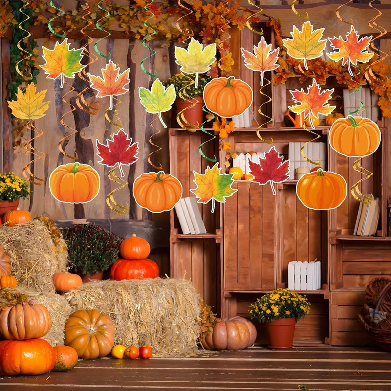 Fall Pumpkin Maple Leaf Hanging Swirls Autumn Swirls Streamers Happy