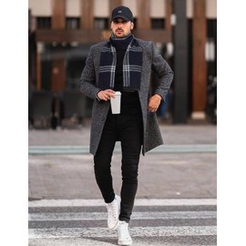 PASUDA Men's Scarves Winter Scarf Classic Tartan Scarf Soft Warm Reversible Long Plaid Scarf with Tassel For Winter Autumn Fashion Business (Navy, 180x30 cm(70.86 * 11.81in))