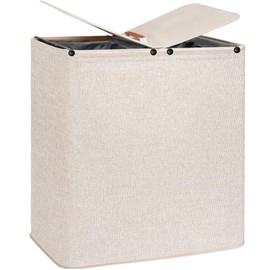 STORAGE MANIAC Double Laundry Hamper, 136L Laundry Sorter with Lid and Removable Laundry Bags, Clothes Hamper, Large 2 Section Laundry Basket with Handles for Laundry Room, Closet, Bathroom, Beige