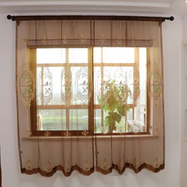 SLOW SOUL Set of 2 Embroidered Birds Curtains for Living Room Bedroom Dining Room Curtains High End Curtain with Rod Pocket Brown Tulle 124 x 213 cm (W x H)