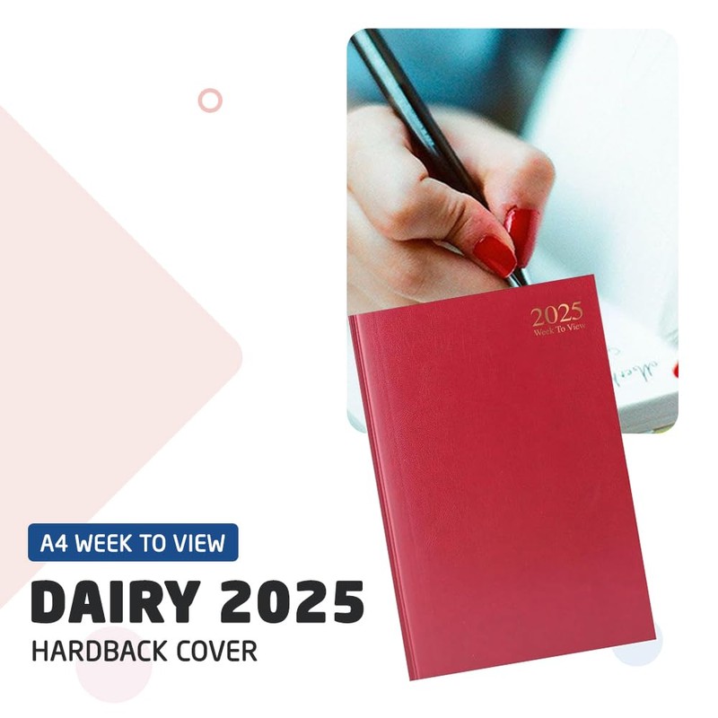 1ABOVE A4 Week to View 2025 Diary| 60gsm-Paper| Hardback, Casebound