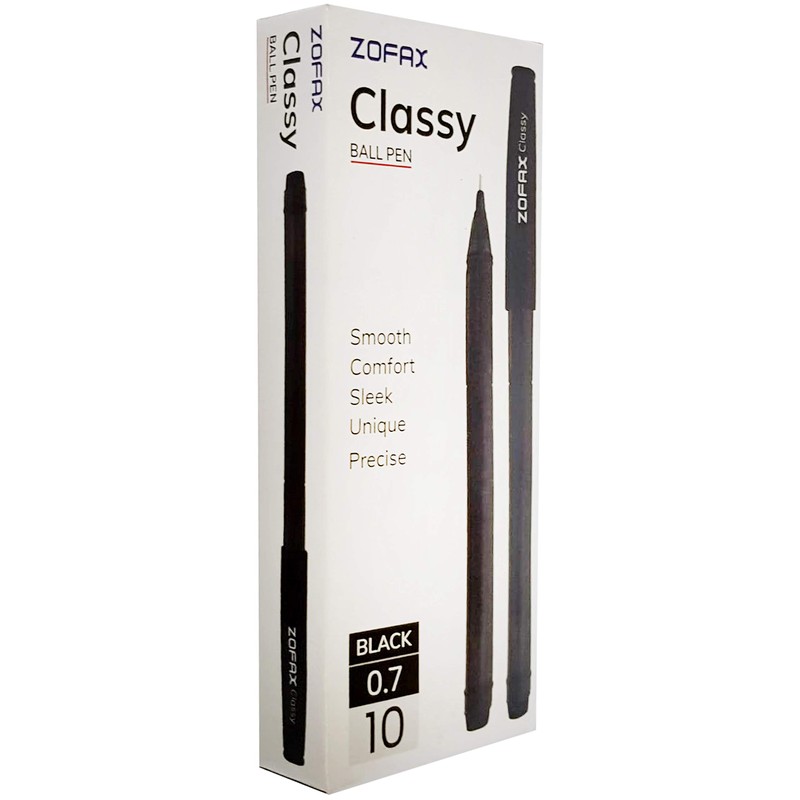 ZOFAX Classy 30 x 0.7mm Fine Biros BLACK Stick Ballpoint
