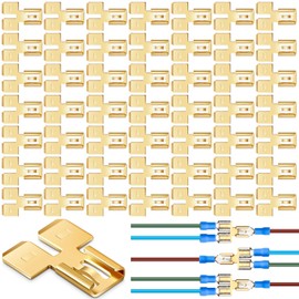 Tandefio 50 Pcs Double Piggyback Spade Connector Quick Disconnect Electrical 2 Way Wire Terminals Adapter Non Insulated Male Single Female Tab Slip Brass Automotive Double Spade Connector 1/4" Tab