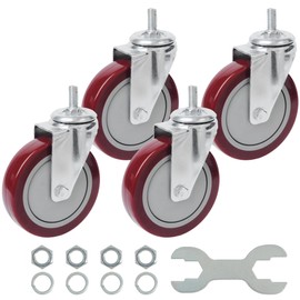 Finnhomy Swivel Caster Wheels 5 Inch Threaded Stem Casters Set of 4 Heavy Duty 1/2"-13 x 1 Anti-wear Polyurethane Industrial Castor Wheels for Cart/Furniture Load Bearing 2200 Lbs Smooth Casters Red