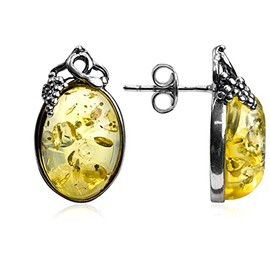 Ian and Valeri Co. Lemon Amber Sterling Silver Classic Small Grape Leaves Stud Earrings