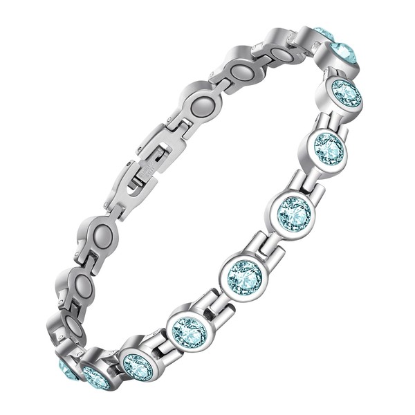 Feraco Magnetic Bracelet for Women Arthritis Pain Relief Titanium Steel Magnetic Therapy Bracelets with Gorgeous Sparkling Cubic Zirconia Costume Jewelry