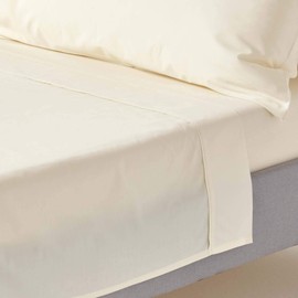 Homescapes 200 Thread Count Plain Cream Flat Sheet - Single - 100% Egyptian Cotton Percale, Anti Dust Mite