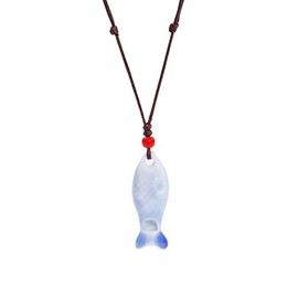 POYAMUSE Ceramic Fish Whistle Pendant Necklace for Women - Handmade Whistle Necklace, Fish Necklace for Women (Blue)