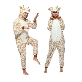 Sincere Party Adult Giraffe Onesie Costume,Fleece Giraffe Christmas Pajamas Outfit for Men and Women Medium
