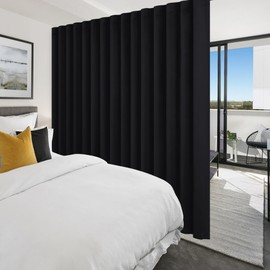 Hiasan Privacy Room Divider Patio Sliding Door Curtain Extra Wide Blackout Thermal Insulated Curtains with Back Tab & Rod Pocket for Bedroom Partition Living Room (120 x 108 Inches, Black)