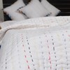 Traditional Jaipur White Cotton Kantha Work Quilt with Multi Colour